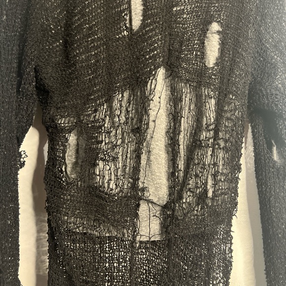 Chaser women’s ripped distressed black mesh linen blend top grunge - Picture 4 of 6